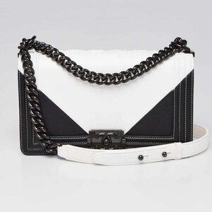Chanel Black/White Quilted Calfskin Leather Geometric Medium Boy Bag